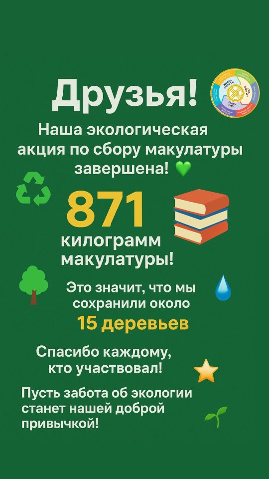 🌿 Достар! Біздің мектептің қалдық қағаз жинау бойынша экологиялық акциясы өз мәресіне жетті! ♻️✨
